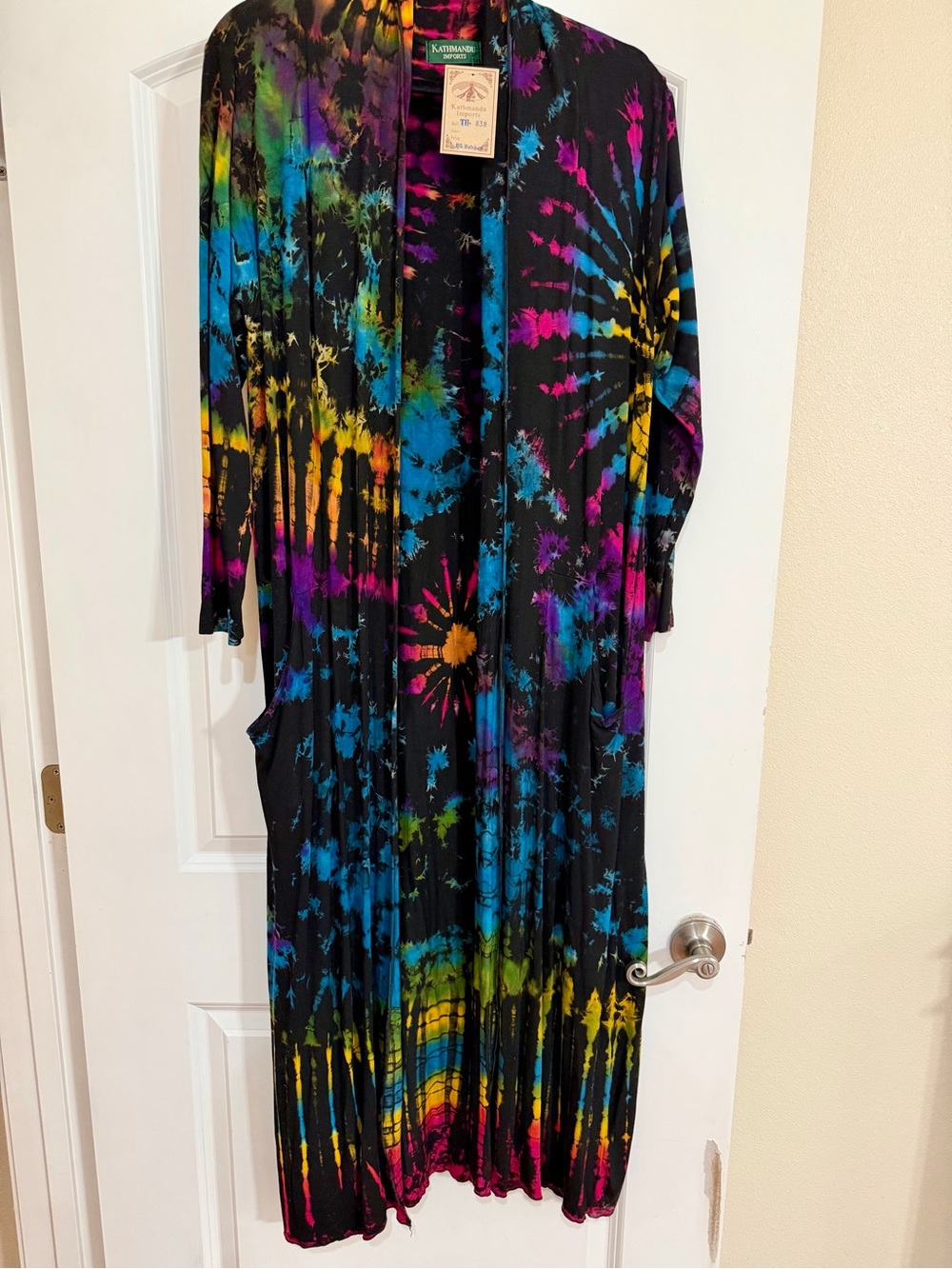 Kathmandu Bohemian Babe Black Multicolor Tie-Dye Long Cardigan NWT